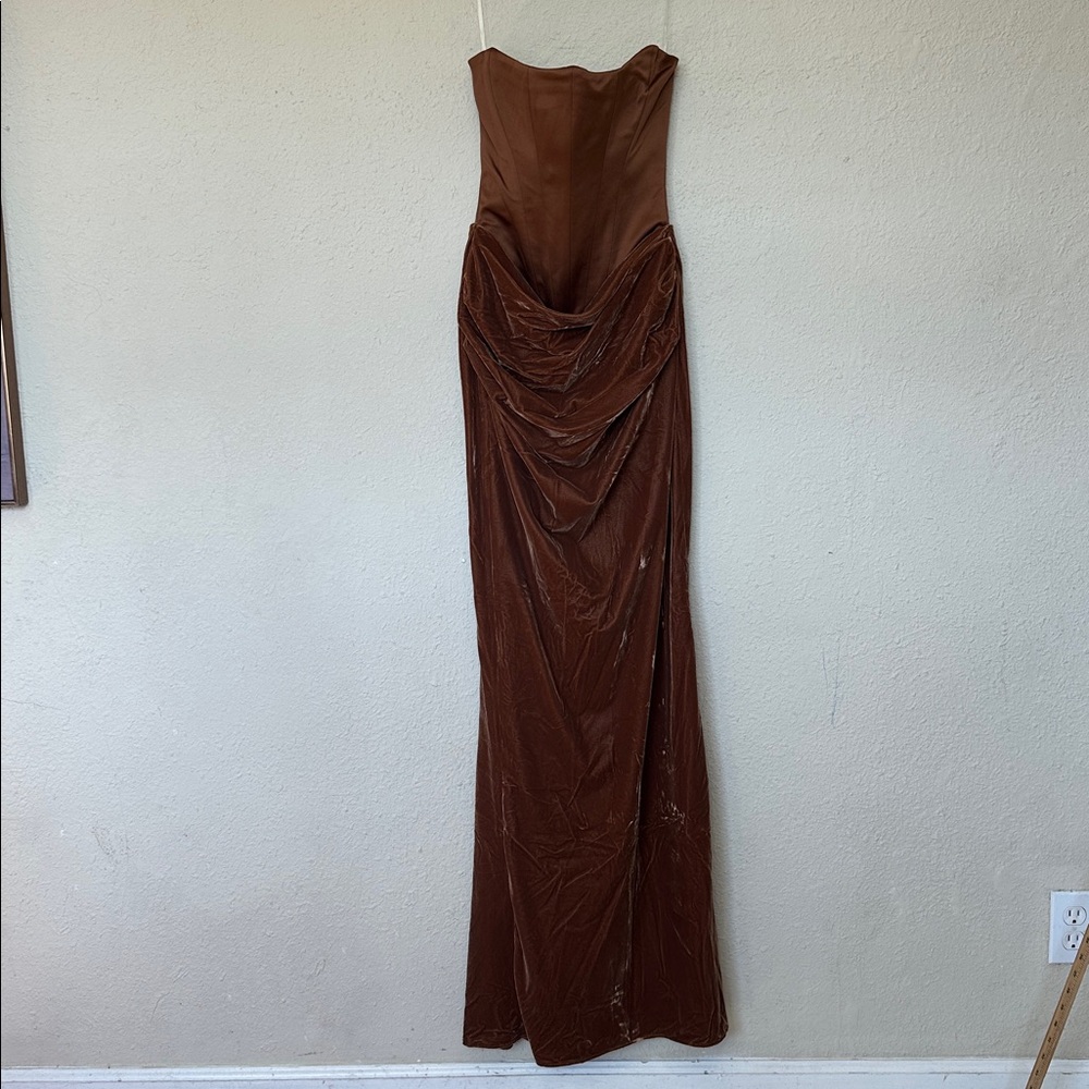 House of CB Persephone Toffee Strapless Corset Maxi Dress Brown XS A-C Cup - Picture 6 of 13
